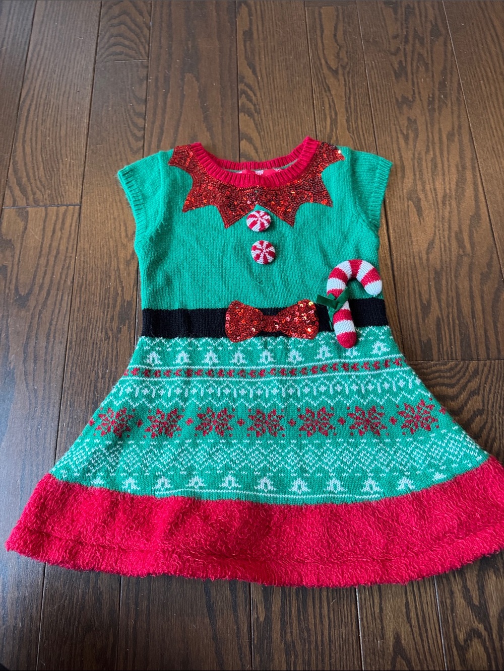 Green & Red Holiday Knit Dress for Kids